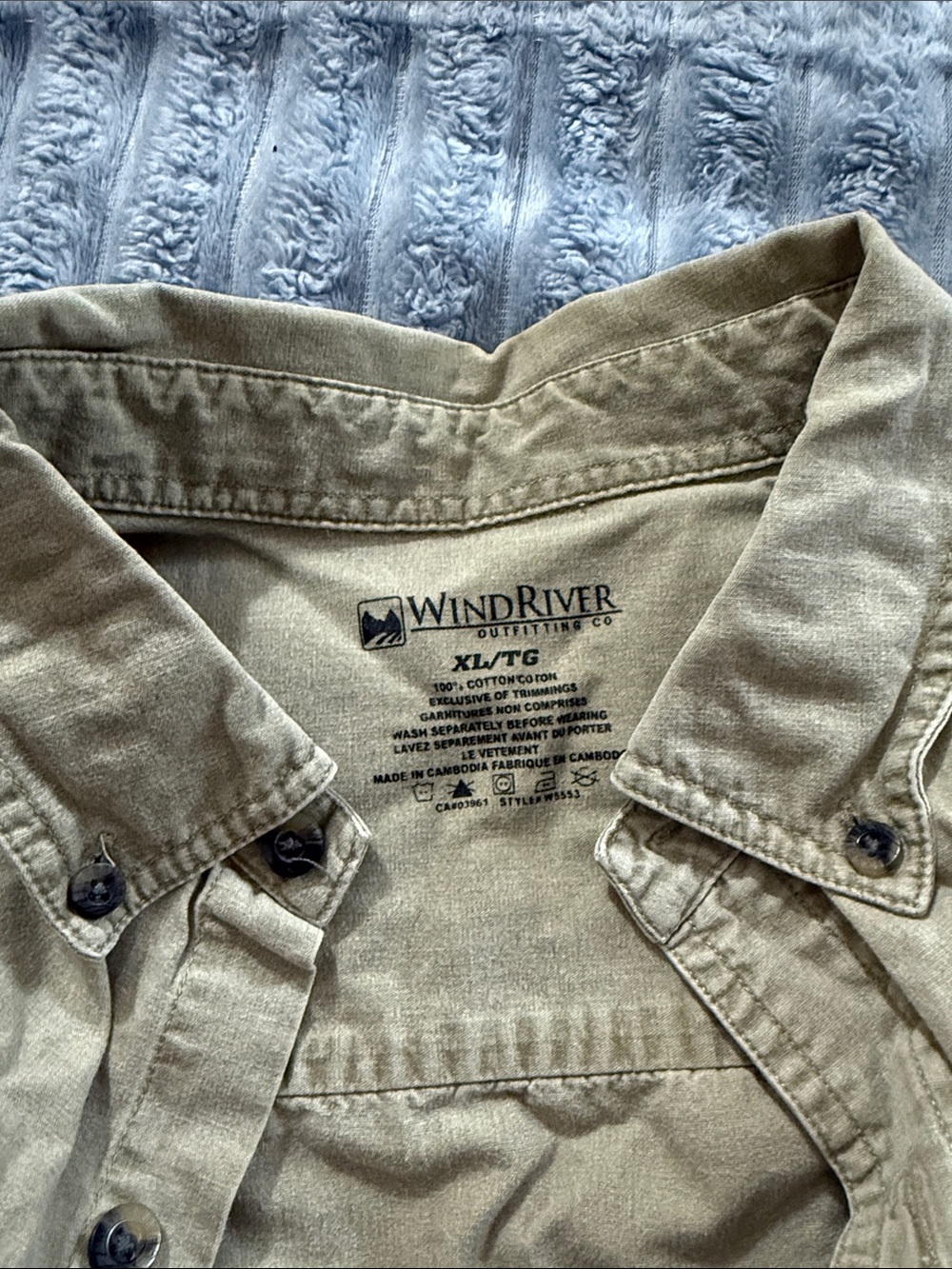 WindRiver Upcycled Casual Beige Button-Down Shirt with Patchwork Pockets - Picture 2 of 11